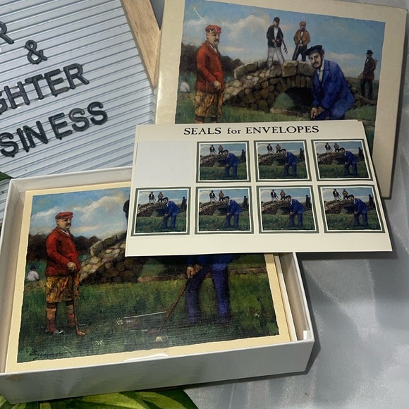 2007 Lang Deluxe Note Cards Boxed Set Pink Golf Emblem Graphics Set Of 15 Cards. - Picture 3 of 3